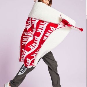 Victoria's secret Pink Red White Sherpa blanket